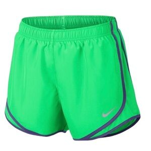 NIKE DRIFIT Women's Running Shorts Lined Neon Green Purple Trim Size M 3" Inseam